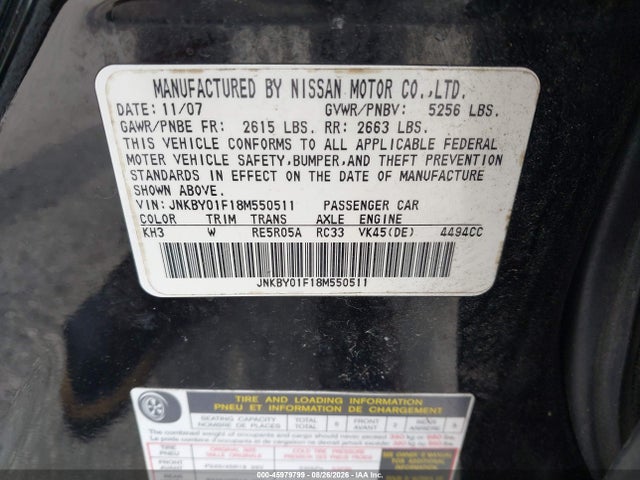 Aukcja sprzedaży 2008 Infiniti M45x, vin: JNKBY01F18M550511, numer aukcji: 45979799
