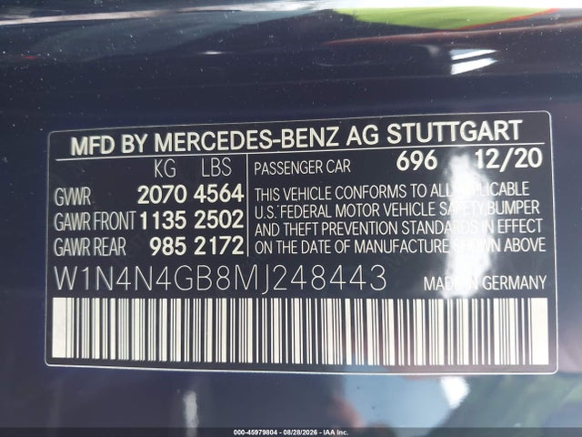 Продаж на аукціоні авто 2021 Mercedes-benz Gla 250, vin: W1N4N4GB8MJ248443, номер лоту: 45979804