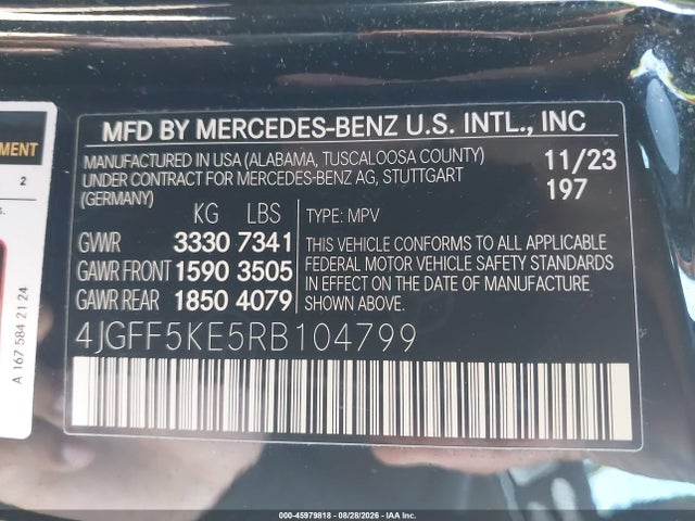 Aukcja sprzedaży 2024 Mercedes-benz Gls 450 4matic, vin: 4JGFF5KE5RB104799, numer aukcji: 45979818
