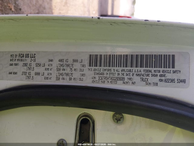 45979828 :رقم المزاد ، 3C6TR5HT0GG269689 vin ، 2016 Ram 2500 Tradesman مزاد بيع