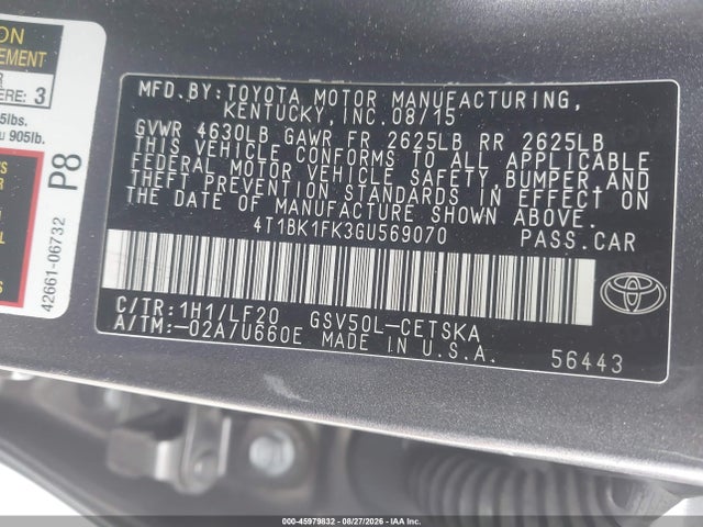 Toyota Camry Xse V6 2016 4T1BK1FK3GU569070 Image 9