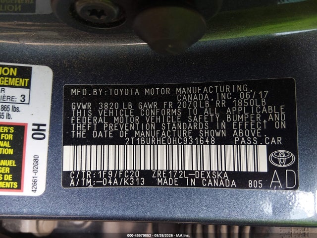 Toyota COROLLA SE 2017 2T1BURHE0HC931648 Image 9