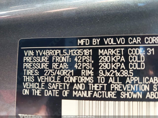 Auction sale of the 2018 Volvo Xc90 Hybrid T8 Inscription, vin: YV4BR0PL5J1335181, lot number: 45979871