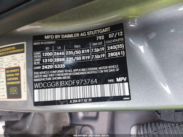 2013 Mercedes-benz Glk 350 4matic მანქანა იყიდება აუქციონზე, vin: WDCGG8JBXDF973764, აუქციონის ნომერი: 45979878