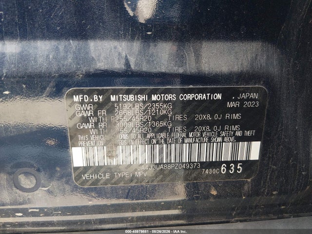 Aukcja sprzedaży 2023 Mitsubishi Outlander Se 2.5 2wd, vin: JA4J3UA88PZ049373, numer aukcji: 45979881