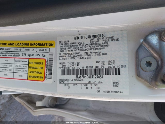 Aukcja sprzedaży 2020 Ford Fusion Se, vin: 3FA6P0HD6LR129657, numer aukcji: 45979894