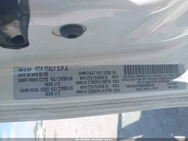 2019 Ram Promaster City Tradesman Slt მანქანა იყიდება აუქციონზე, vin: ZFBHRFBB0K6N80461, აუქციონის ნომერი: 45979895
