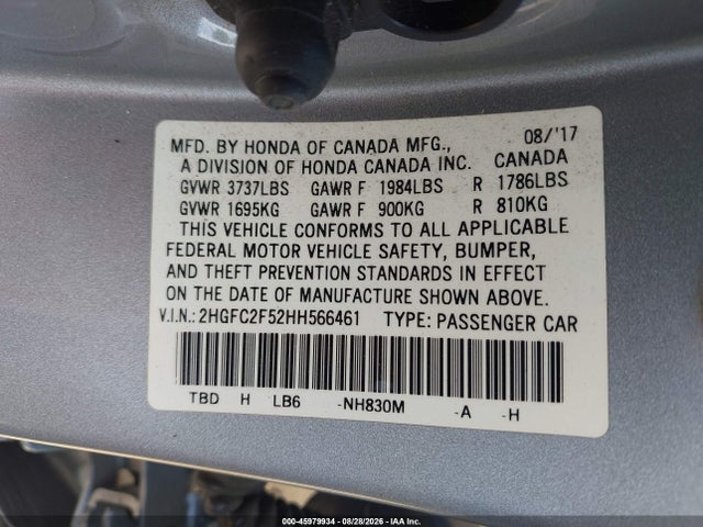 Honda Civic Lx 2017 2HGFC2F52HH566461 Image 9