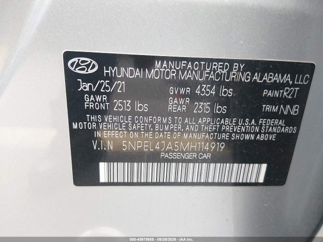 Продаж на аукціоні авто 2021 Hyundai Sonata Sel, vin: 5NPEL4JA5MH114919, номер лоту: 45979958