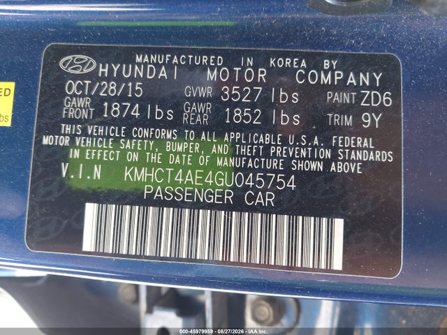 Aukcja sprzedaży 2016 Hyundai Accent Se, vin: KMHCT4AE4GU045754, numer aukcji: 45979959