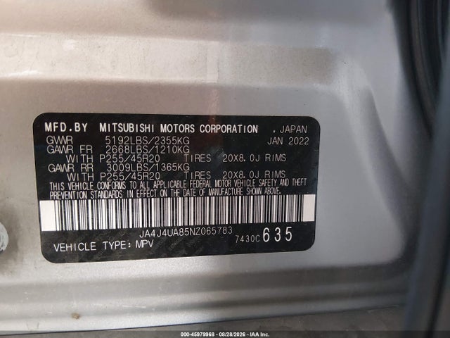 Продаж на аукціоні авто 2022 Mitsubishi Outlander Black Edition S-awc/se 2.5 S-awc/se Launch Edition S-awc, vin: JA4J4UA85NZ065783, номер лоту: 45979968