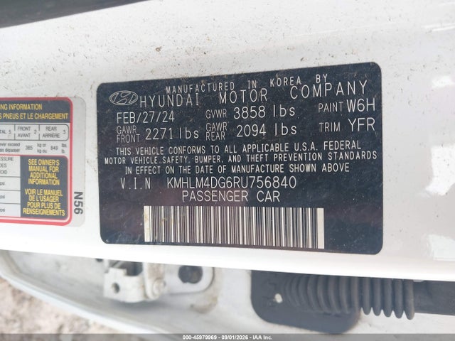 Продаж на аукціоні авто 2024 Hyundai Elantra Sel, vin: KMHLM4DG6RU756840, номер лоту: 45979969