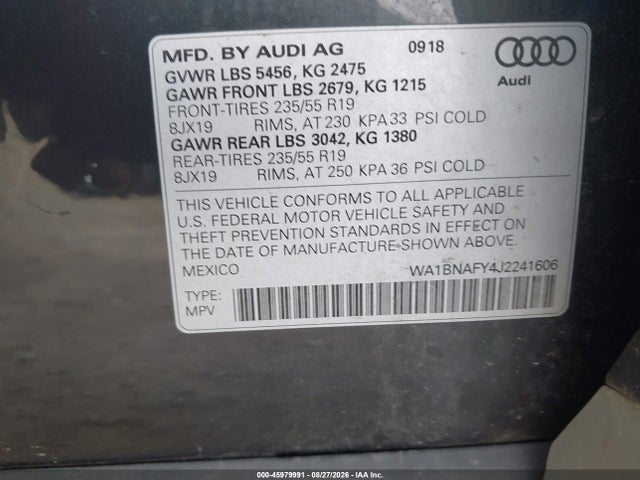 Продажа на аукционе авто 2018 Audi Q5, vin: WA1BNAFY4J2241606, номер лота: 45979991