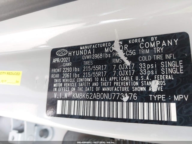 Продажа на аукционе авто 2022 Hyundai Kona Sel, vin: KM8K62AB0NU773176, номер лота: 45980002