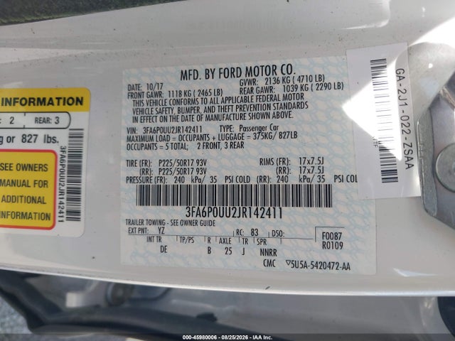 Ford Fusion Hybrid S 2018 3FA6P0UU2JR142411 Image 9