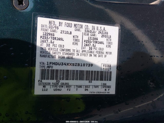 Aukcja sprzedaży 1995 Ford Explorer, vin: 1FMDU34XXSZB10739, numer aukcji: 45980013