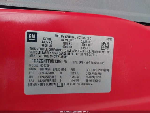 Chevrolet Express 3500 Ls 2017 1GAZGNFF0H1302575 Image 9