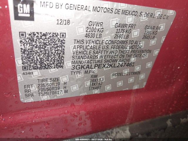 2019 Gmc Terrain Slt მანქანა იყიდება აუქციონზე, vin: 3GKALPEX2KL247461, აუქციონის ნომერი: 45980021