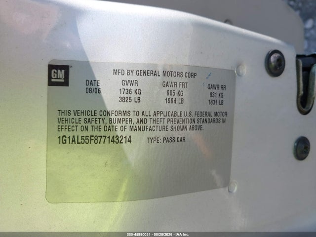 Продаж на аукціоні авто 2007 Chevrolet Cobalt Lt, vin: 1G1AL55F877143214, номер лоту: 45980031