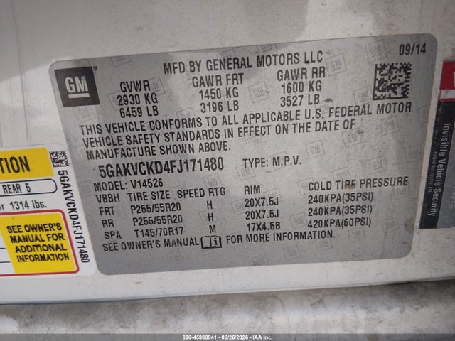 2015 Buick Enclave Premium მანქანა იყიდება აუქციონზე, vin: 5GAKVCKD4FJ171480, აუქციონის ნომერი: 45980041