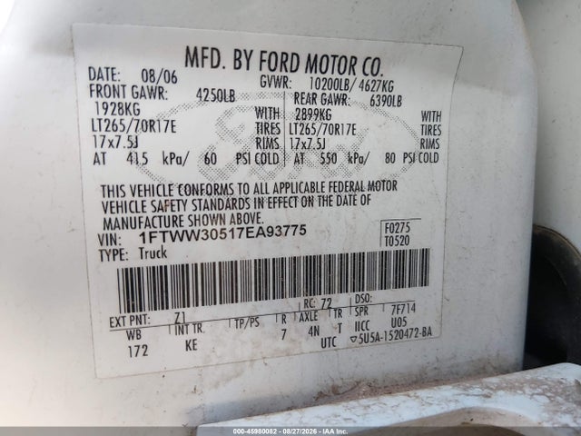 Продаж на аукціоні авто 2007 Ford F-350 Lariat/xl/xlt, vin: 1FTWW30517EA93775, номер лоту: 45980082