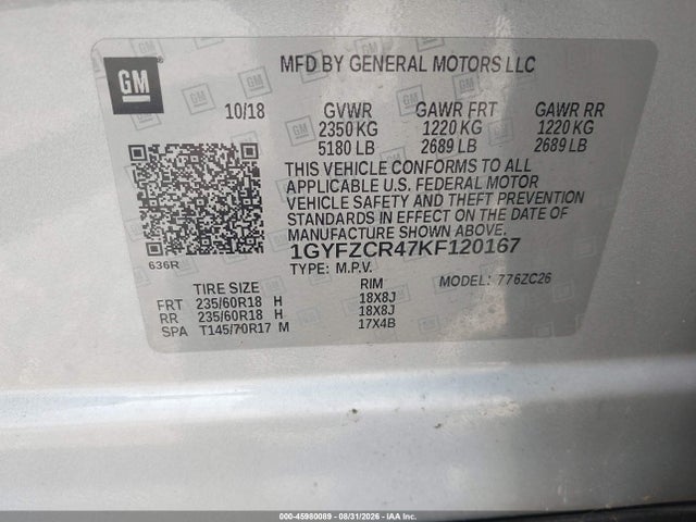 45980089 :رقم المزاد ، 1GYFZCR47KF120167 vin ، 2019 Cadillac Xt4 Premium Luxury مزاد بيع