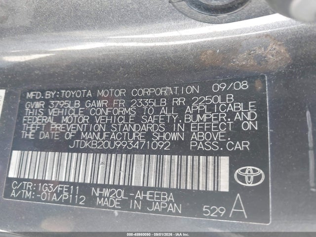 Продажа на аукционе авто 2009 Toyota Prius, vin: JTDKB20U993471092, номер лота: 45980090