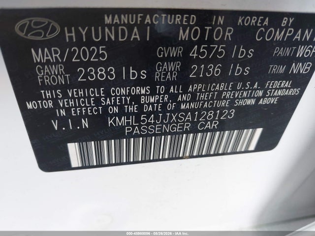 45980096 :رقم المزاد ، KMHL54JJXSA128123 vin ، 2025 Hyundai Sonata Hybrid Limited مزاد بيع