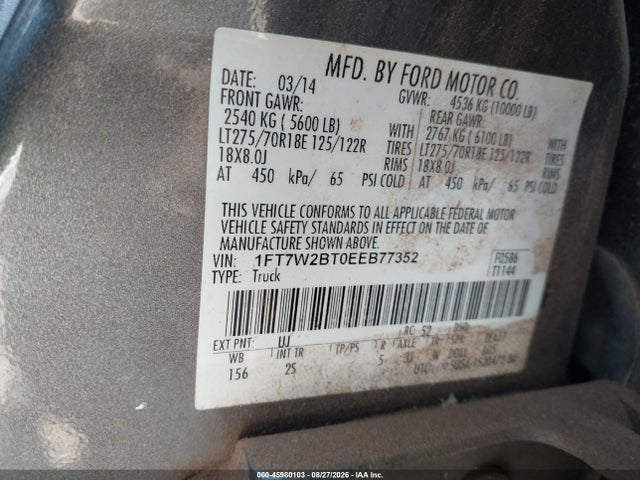 Продаж на аукціоні авто 2014 Ford F-250 Xlt, vin: 1FT7W2BT0EEB77352, номер лоту: 45980103