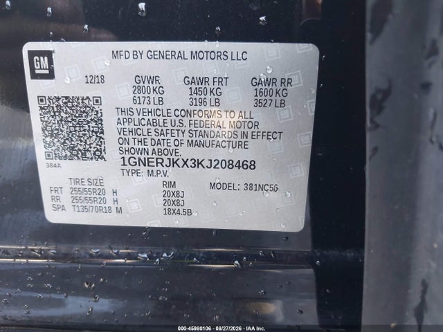 Продажа на аукционе авто 2019 Chevrolet Traverse Rs, vin: 1GNERJKX3KJ208468, номер лота: 45980106