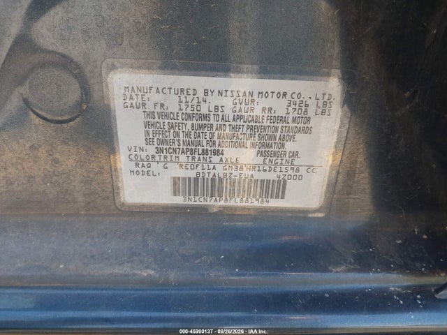 3N1CN7AP8FL881984 Nissan Versa 1.6 Sv