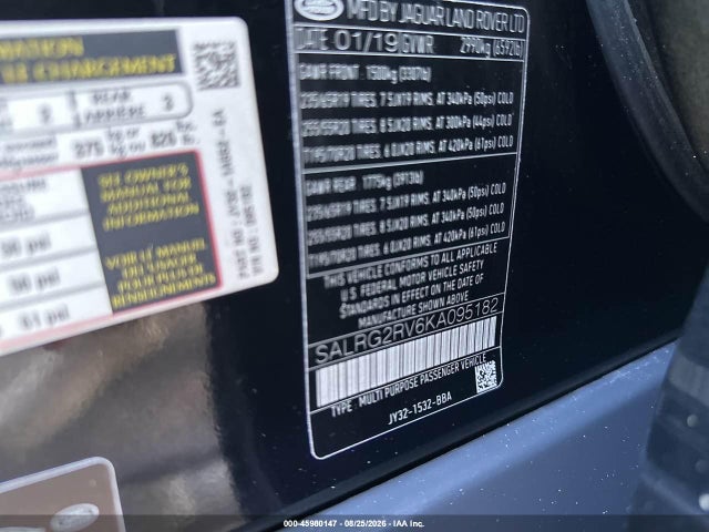 45980147 :رقم المزاد ، SALRG2RV6KA095182 vin ، 2019 Land Rover Discovery Se مزاد بيع