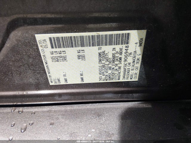 2016 Nissan Maxima 3.5 Platinum მანქანა იყიდება აუქციონზე, vin: 1N4AA6AP3GC906948, აუქციონის ნომერი: 45980173