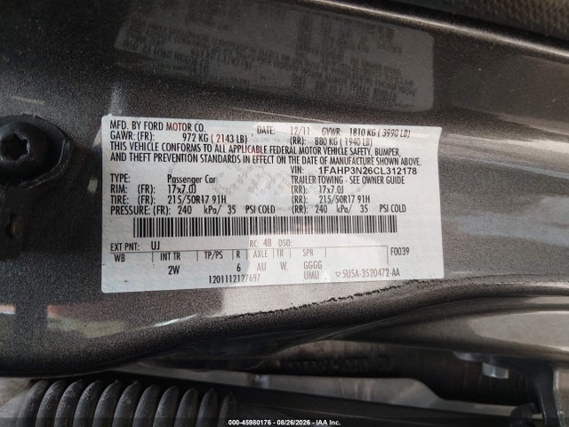 2012 Ford Focus Titanium მანქანა იყიდება აუქციონზე, vin: 1FAHP3N26CL312178, აუქციონის ნომერი: 45980176