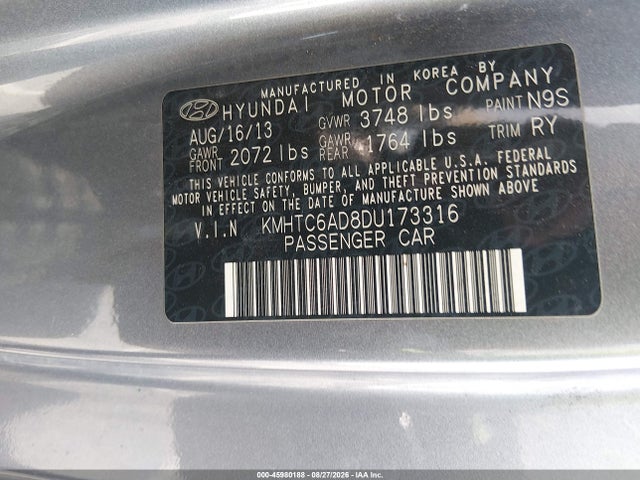 2013 Hyundai Veloster Base W/black მანქანა იყიდება აუქციონზე, vin: KMHTC6AD8DU173316, აუქციონის ნომერი: 45980188