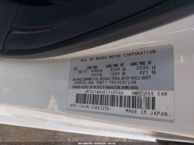 Aukcja sprzedaży 2014 Mazda Mazda6 I Grand Touring, vin: JM1GJ1W64E1140566, numer aukcji: 45980190