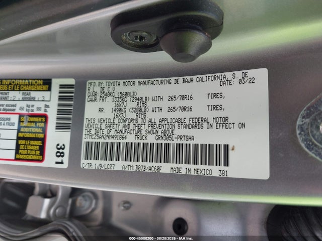 Продажа на аукционе авто 2022 Toyota Tacoma Trd Off Road, vin: 3TMCZ5AN2NM491864, номер лота: 45980200