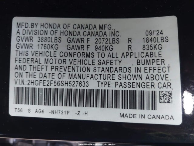 2HGFE2F56SH527633 Honda Civic Sport
