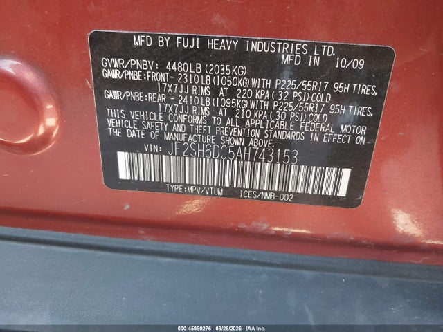 2010 Subaru Forester 2.5x Limited მანქანა იყიდება აუქციონზე, vin: JF2SH6DC5AH743153, აუქციონის ნომერი: 45980276