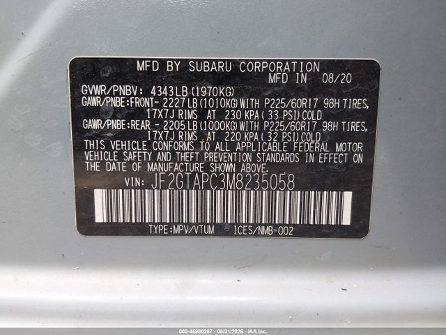 Продаж на аукціоні авто 2021 Subaru Crosstrek Premium, vin: JF2GTAPC3M8235058, номер лоту: 45980287