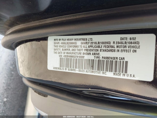 Продаж на аукціоні авто 2003 Subaru Outback Limited, vin: 4S3BH686537619332, номер лоту: 45980289