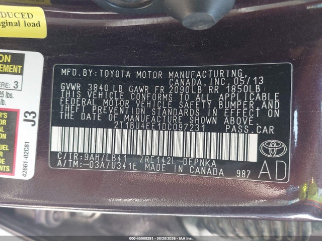 Aukcja sprzedaży 2013 Toyota Corolla Le Special Edition, vin: 2T1BU4EE1DC097231, numer aukcji: 45980291