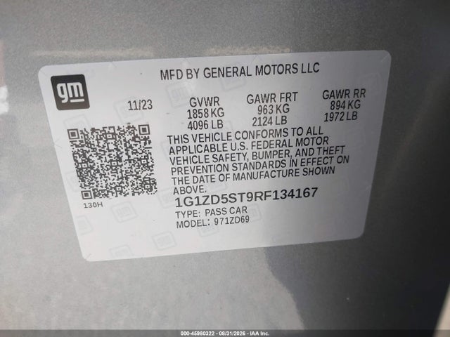 45980322 :رقم المزاد ، 1G1ZD5ST9RF134167 vin ، 2024 Chevrolet Malibu Fwd 1lt مزاد بيع