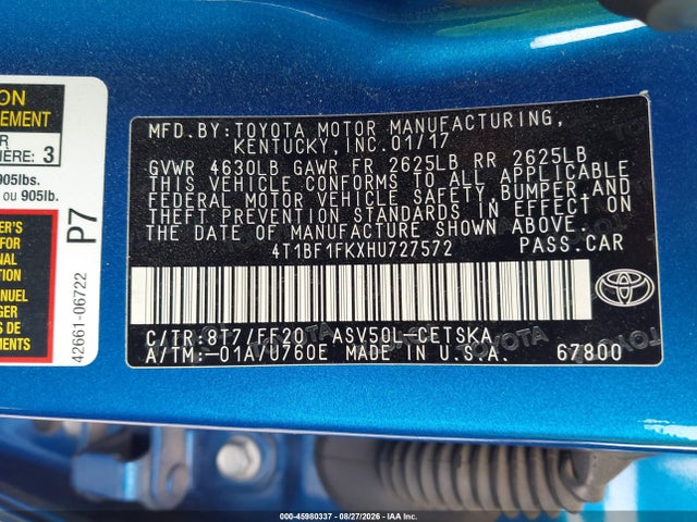 4T1BF1FKXHU727572 Toyota CAMRY SE