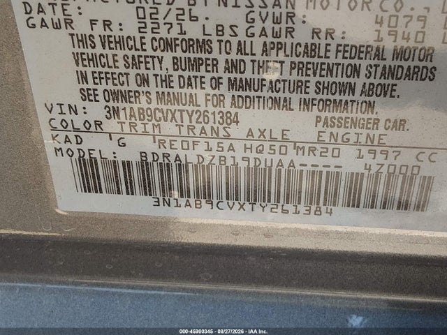 Продажа на аукционе авто 2026 Nissan Sentra Sv, vin: 3N1AB9CVXTY261384, номер лота: 45980345