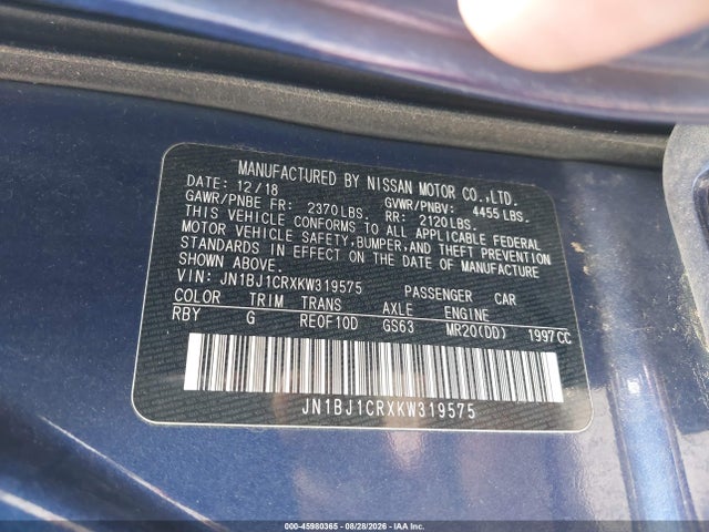 Продажа на аукционе авто 2019 Nissan Rogue Sport S, vin: JN1BJ1CRXKW319575, номер лота: 45980365