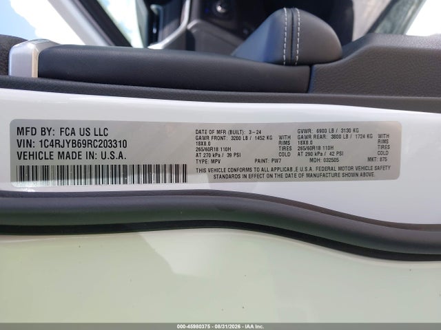 45980375 :رقم المزاد ، 1C4RJYB69RC203310 vin ، 2024 Jeep Grand Cherokee 4xe مزاد بيع