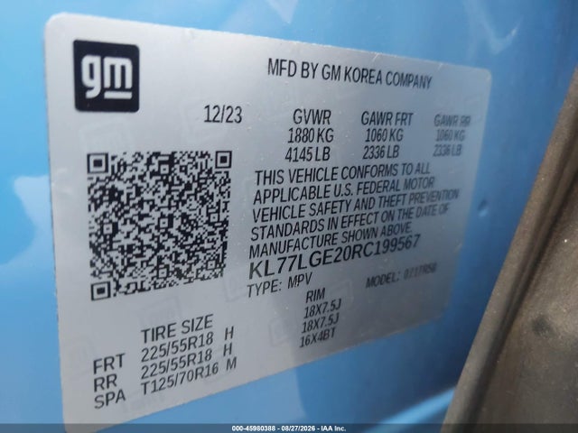 45980388 :رقم المزاد ، KL77LGE20RC199567 vin ، 2024 Chevrolet Trax Fwd 1rs مزاد بيع