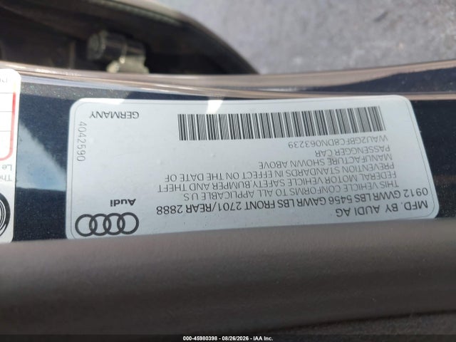 2013 Audi A7 3.0t Premium მანქანა იყიდება აუქციონზე, vin: WAU2GBFC8DN063239, აუქციონის ნომერი: 45980398