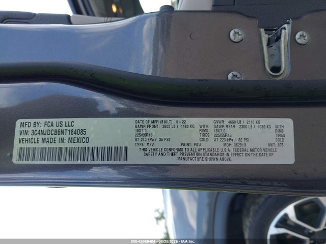 Aukcja sprzedaży 2022 Jeep Compass Limited 4x4, vin: 3C4NJDCB6NT184085, numer aukcji: 45980404